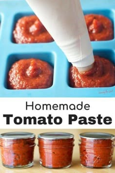 the homemade tomato paste is being made in small plastic trays and placed on top of each other