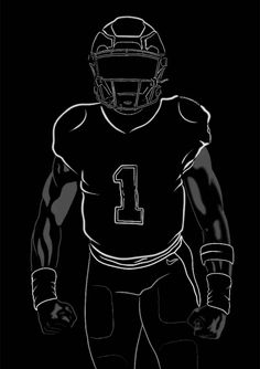 a black and white drawing of a football player wearing a uniform with the number 1 on it's chest