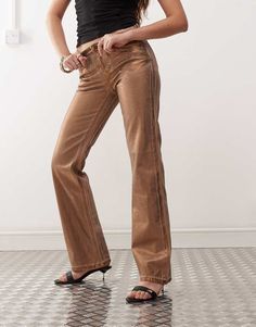 Straight Leg Pants by Weekday The answer to any occasion Metallic finish Mid rise Belt loops Concealed fly Five pockets Flared slim fit Jane Dress, Statement Dress, Wide Jeans, Plus Size Skirts, Leather Dresses, Straight Leg Trousers, Maxi Dress Trend, Orange Dress, Tea Dress