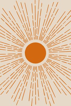 an orange sunburst on a beige background with small dots in the center and lines at the bottom