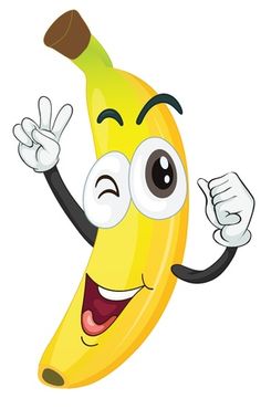 a cartoon banana with eyes, arms and legs giving the peace sign while standing up