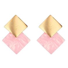 Gold Tone Pink Acrylic Square Drop Earrings Never Worn. Metal: Zinc Alloy. Measurements: 1.75cm X 1.1in Trendy Pink Earrings For Gifts, Retro Earrings, Pink Acrylic, Jewelry Gold, Zinc Alloy, Light Pink, Candy, Drop Earrings, Square