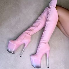 New In Box Pink Ombre Over Knee Boot - 8inch Pink Boot Heels, Shoe Protectors, The It Girls, Dancer Lifestyle, Pleaser Heels, Light Aesthetic, Clear Shoes, Pleaser Shoes, It Girls