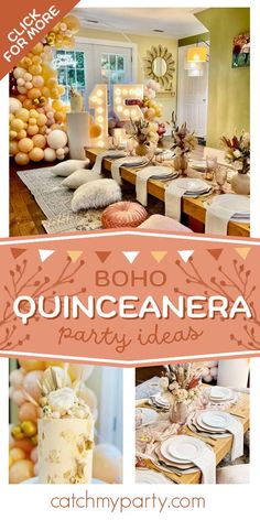 a collage of photos with the words quiniceanera party ideas