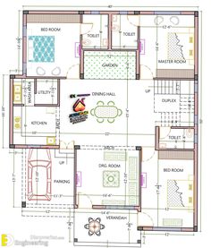 the floor plan for a house with three bedroom and an attached kitchen area, which is also