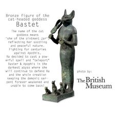 an ancient statue is shown with the caption above it that reads, bronze figures of the cat - headed goddess bastet