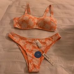 Nwt Orange And Cream Cupshe Bikini. Orange With Cream Flowers. Orange Swimwear For Spring Sunbathing, Orange Beachy Swimwear For Sunbathing, Beachy Orange Swimwear For Sunbathing, Orange Swimwear For Sunbathing In Spring, Casual Fitted Orange Swimwear, Orange Swimwear For Spring Beach Party, Orange Beachy Swimwear For Spring, Peach Summer Swimwear For Sunbathing, Orange Beachwear Swimwear For Spring