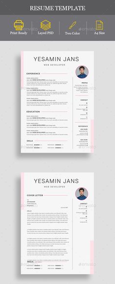 two professional resume templates, one in pink and the other in white with yellow accents