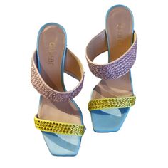 Gedebe Rhinestones Multi Colored Heel Sandals. Multi Colored Heels, Women Skates, Rocket Dog Shoes, Pointy Toe Shoes, Colorful Heels, Leather Gladiator Sandals, Sorel Boots, Lace Up Booties, Black Boots Women