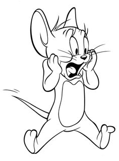 the cartoon ratty mouse running with his mouth open and tongue out, in black and white