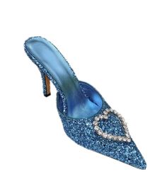 Stunning Glitter and Diamante Embellished Blue Love Heart Wedding Mules Shoes Very Elegant Perfect Wedding Day Shoe Heel Height - 9cm  High for Elegance Perfect for Comfort Sizes: UK 3-8 (EU 36-43) Beautifully Presented with Tissue Wrap Glamorous Blue High Heel Wedding Shoes, Blue Glamorous Wedding Shoes For Party, Glamorous Blue Heels For Weddings, Blue Rhinestone Wedding Heels, Blue Pointed Toe Wedding Shoes For Party, Blue Rhinestone Pointed Toe Heels, Blue Glitter Evening Heels, Blue Glitter Heels For Evening, Blue Pointed Toe Heels With Rhinestones