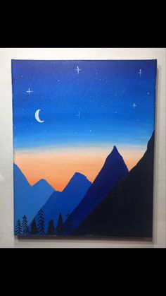 an acrylic painting of mountains at night