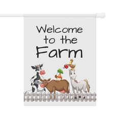 a welcome sign with farm animals on it and the words'welcome to the farm '