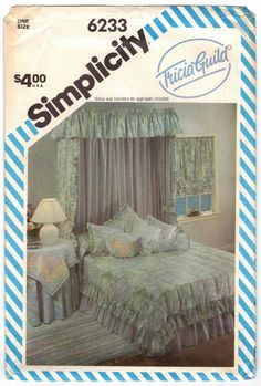 an advertisement for a bed with ruffled bedspread and pillows on the cover