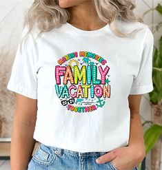 Family Making Memories Vacation shirt great for a beach or a cruise vacation. For size chart & measuring instructions. ORDERING INSTRUCTIONS: 1. Make your Selection From the drop-down Menu Each size must be selected separately. Please do NOT leave a list of sizes in the notes. This will delay your order. 2. Please Answer all the questions needed for your shirt  Please Note:  If you leave off the information needed to compete your order, we will contact you for the information needed. If we don't Multicolor Crew Neck Shirt For Vacation, White Cotton Tops For Summer Activities, White Custom Print Shirt For Vacation, Vacation Multicolor Relaxed Fit Tops, Vacation Relaxed Fit Multicolor Tops, Multicolor Printed T-shirt For Vacation, Vacation Tops With Funny White Print, Funny Print White Tops For Vacation, Fun Letter Print T-shirt For Summer