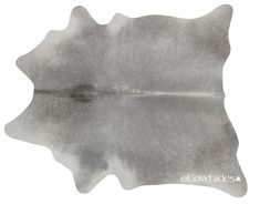 a gray and white cowhide rug with water reflection on the floor, isolated against a white background