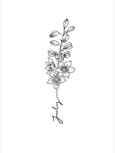 a black and white drawing of flowers with the word joy written in cursive writing