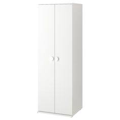 a tall white cabinet with two doors