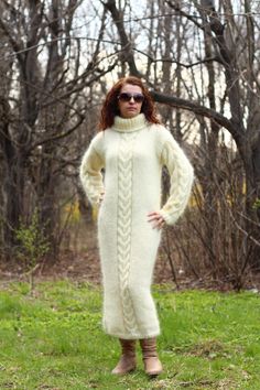 This  unique handmade dress /long sweater is made to give you pleasure and  makes you feel comfortable and stylish.It is suitable for any occasion.With this lovely sweater / dress you will feel beautiful at any time - in everyday life, at work,at home,visit with friends and relatives,in mountain... Wonderful design,warm and soft.Thick and fuzzy...just for you    Color - Cream    Content  - Mohair     Sizes - S, M and L.     Measurements, taken with the dress laid flat, not stretched:   - Body length -  135 sm / 54''   - Width -  50 sm / 20''   - Lenght sleeve from the beginning to the neck - 72 sm / 28.8 ''    Please check carefully the described measurements before you decide to purchase this item.  Thanks for undestanding !  If you want this item in another color ,please contact me.  Pro Long Purple Dress For Winter, Purple Long Dress For Winter, Hand Knitted Long Sleeve Sweater Dress For Fall, Knitted Long Sweater Dress For Winter, Cozy Long Knitted Sweater Dress, Long Chunky Knit Sweater Dress For Fall, Long Chunky Knit Sweater Dress For Winter, Long Chunky Knit Cozy Sweater Dress, Cozy Long Chunky Knit Sweater Dress