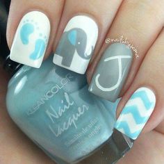 Hermosas uñas para baby shower Baby Boy Nails, Elephant Nails, Nail Art Brushes, Cute Nail Designs, Manicure E Pedicure, Web Interface, White Nails