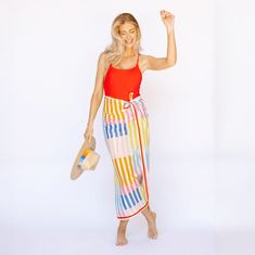 The sarong is the best accessory for your days at the pool or beach. And takes up zero room in your suitcase when you're packing for your beach vacation! Breezy, comfortable, and versatile our Rainbow Stripe Sarong can be worn tied around the waist or even tied around the neck as a dress. Block Printing is one of the oldest types of printmaking, and has been around for thousands of years. Our Block Printed Sarongs have bright bold prints and are stamped onto a super soft cotton. Perfect for an e Sarong Dress, New Braunfels, Style Spring, Block Printing, Dress Gift, Dress Cover, Kids Hats, Bold Prints, Rainbow Stripes