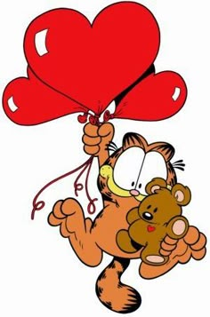 a cartoon tiger holding onto a heart shaped balloon with the words happy valentine day on it