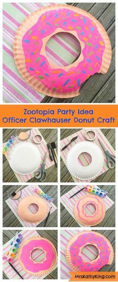 the instructions for how to make a paper plate donut craft