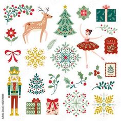 an assortment of christmas decorations and stickers