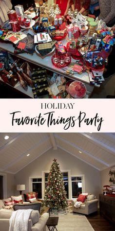 two pictures side by side with the words holiday favorite things party on top and below