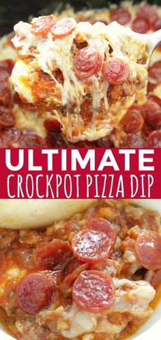 the ultimate crockpot pizza dip is ready to be eaten