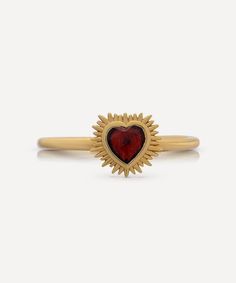 Rachel Jackson - 22ct Gold-Plated Electric Love Mini Garnet Heart Ring Art Deco Heart, Heart Ring Gold, Electric Love, Garnet Heart, Luxury Christmas Gifts, Rings Metal, Iconic Art, Glowing Art, Garnet Gem