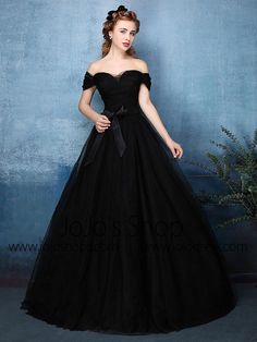 Black Off Shoulder Tulle Ball Gown Formal Dress | X1603 – JoJo Shop Gothic Wedding Dresses, Princess Style Wedding Dresses, Off Shoulder Tulle, Off Shoulder Ball Gown, Black Wedding Gowns, Black Ball Gown, Tulle Balls, Gothic Wedding Dress, Elegant Weddings