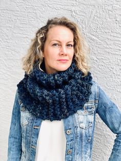 Outlander Inspired Claire's Cowl in In 'Old Denim' color, Chunky Knit, Infinity Scarf, Neck Warmer. One size fits most. If you are petite or plus size, I can adjust the cowl to better fit your body type. Other colors and yarn combinations are available, please contact me for specific details. The cowl is made from a chunky yarn (80% acrylic 20% wool), is very soft - not scratchy at all. This garment is one of a kind, and is not mass produced; it is hand-made by me using my own pattern. It is ver Outlander Gifts, Hand Knit Scarf, Cowl Scarf, Colored Denim, Chunky Yarn, Neck Warmer, Knit Scarf, Infinity Scarf, Chunky Knit