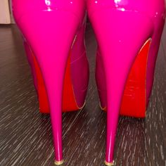 Authentic Christian Louboutin Lady Peep, Peep Toe Pumps In A Magenta / Fuschia Pink Patent Leather. 150mm/ 6” Heel With 1” Platform Makes The Shoe Approximately 125mm. Size 39.5, Pre-Owned In Good Condition With Gentle Signs Of Wear. Made In Italy. Comes With A Dust Bag. No Trades, Serious Offers Only. Thanks! Fuschia Pink, Bubblegum Pink, Louboutin Shoes, Christian Louboutin Shoes, Smooth Leather, Juicy Couture, Shoes Women Heels, Patent Leather, Stiletto Heels