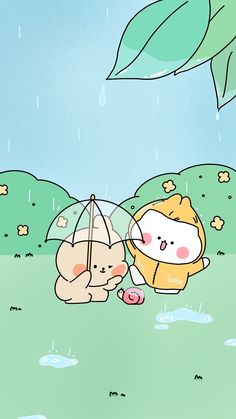 two cats are sitting under an umbrella in the rain