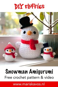 crochet snowman amigurmi pattern and video instructions to make it easy