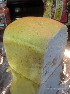 a loaf of bread sitting on top of aluminum foil