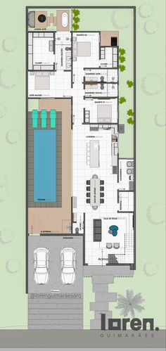 the floor plan for an apartment with swimming pool