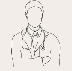 a line drawing of a doctor holding a stethoscope