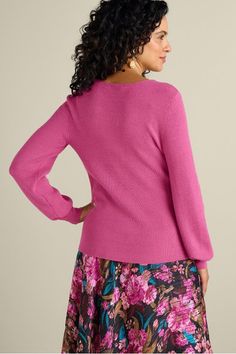 Everything about this sweater is so fresh, so now. It starts with a super-soft, micro-rib knit for the perfect touch of texture. The curved, split V-neck is so flattering, while blouson sleeves with slim ribbed cuffs bring all the drama. So Fresh, The Drama, Rib Knit, Split, Drama, Bring It On, V Neck, Texture, Knitting