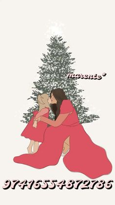 two women hugging each other in front of a christmas tree with the words merry written on it