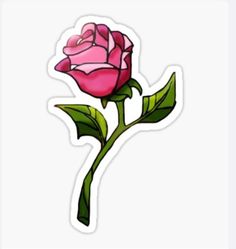 a pink rose with green leaves sticker on a white background for t shirts, phone cases and laptops