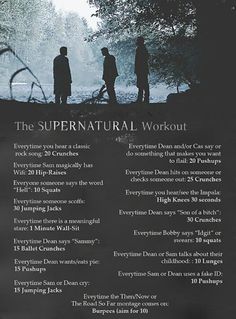 the supernatural workout poster with three men standing in front of a tree and water