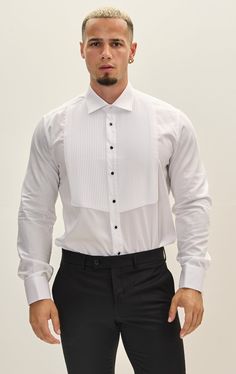 Pure Cotton Pleated Classic Collar Tuxedo Shirt - White - Ron Tomson Tuxedo Shirt, Its Fine, Formal Shirt, Tuxedo Shirts, Suits For Sale, Sneaker Dress Shoes, Black Tie Event, Wool Suit, Formal Shirts