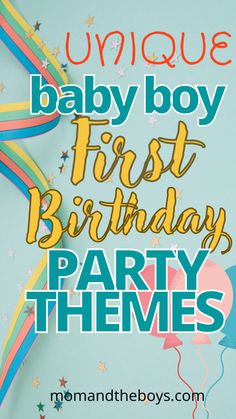 a baby boy first birthday party theme with balloons and streamers