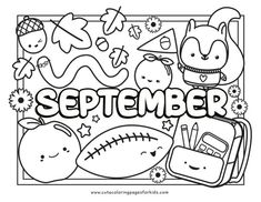 a coloring page with the word november in it and some cartoon characters around it, including an