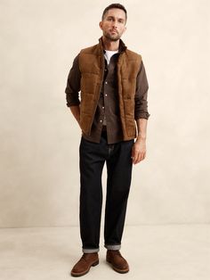 Casual Button-up Vest Outerwear, Casual Vest With Button Closure For Fall, Casual Button Closure Vest For Fall, Casual Fall Vest With Button Closure, Fall Denim Vest With Button Closure, Casual Button-up Vest For Work, Casual Sleeveless Outerwear With Snap Buttons, Casual Sleeveless Outerwear With Button Closure, Leather Vest With Pockets For Fall