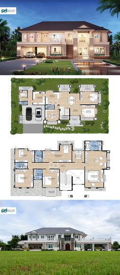 two story house plans with lots of room and living space in the front, side by side