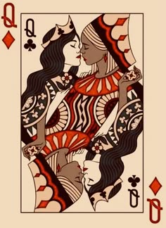 a playing card with two women holding each other