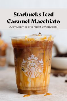 starbucks iced caramel macchiato with text overlay